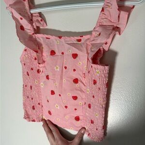 No Frills Brand Pink Strawberry Print Top Size Small